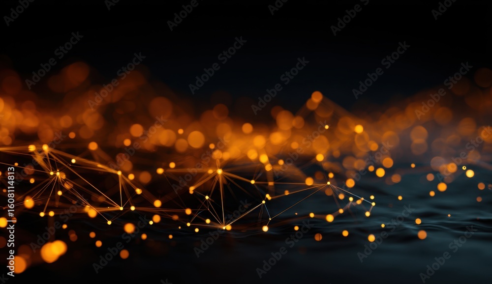 Poster abstract network of glowing nodes and connecting lines creates a futuristic and dynamic visual, sugg