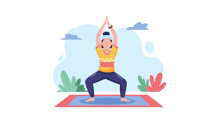 Fototapeta premium Woman practicing yoga outdoors, perfect for wellness websites or brochures.