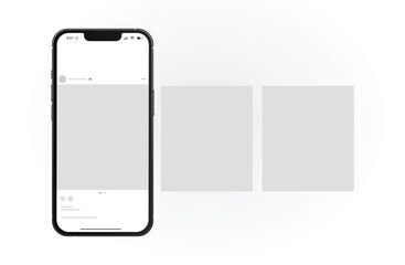 Post feed frame mockup with smartphone phone mock up template design, social media carousel post template, mobile app	