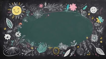 Chalkboard Drawing with Floral Elements and Copy Space for Text