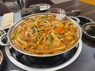 Spicy Korean Gopchang Jeongol Beef Intestine Hot Pot with Vegetables