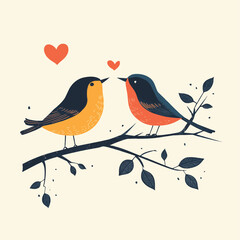 vector two birds singing love song, concept illustration, vector style simple color