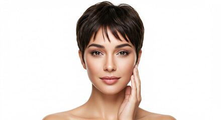 Beauty Portrait of a Woman with Short Hair and Perfect Skin