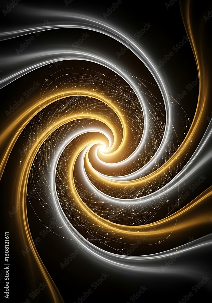 Aufkleber elegant swirling light vortex background with golden and silver waves pattern abstract design