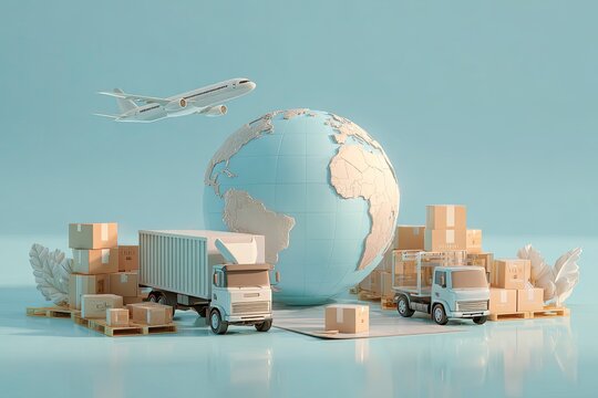 Pastel-toned 3D model of global shipping (1)