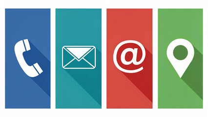 Flat Design Contact Us Icons with Long Shadows