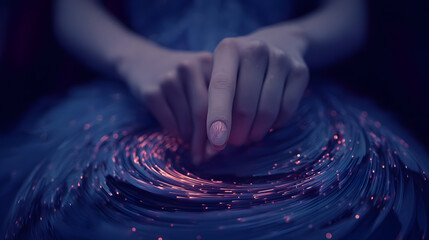 Woman's Hands Touching Glowing Spiral