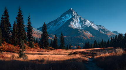 Majestic Mountain Peak in Autumnal Landscape