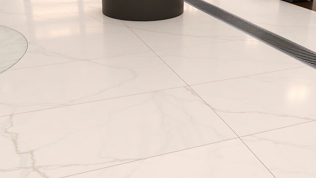 Detail shot of terrace flooring marble texture, recessed lighting, and minimalist drainage design - Powered by Adobe