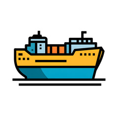 Fototapeta premium Colorful flat design of cargo ship transporting containers across sea.