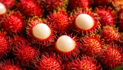 Close-up of vibrant red rambutans.