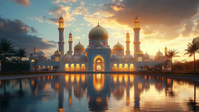 Sheikh Zayed Mosque at Sunset: A Majestic Reflection of Islamic Architecture