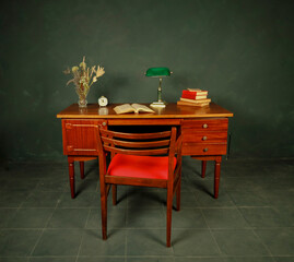vintage wooden furniture on dark background