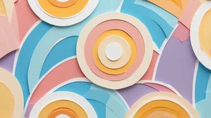 Abstract Pastel Layers with Circles and Arcs in Paper Art Style