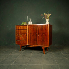 vintage wooden furniture on dark background
