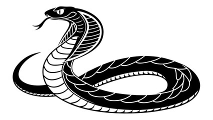 Obraz premium Black and white illustration of a cobra snake with its tongue out and hood extended artwork design