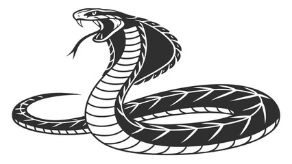 Fototapeta premium Illustration of a cobra with its hood spread and mouth open showing fangs and forked tongue out