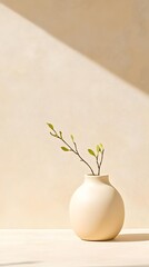 Minimalist ceramic vase with branch – natural light on ceramic vase with soft shadow, peaceful ceramic vase scene for interior decor and ceramic vase inspiration