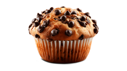 Chocolate chip muffin isolated on a white background