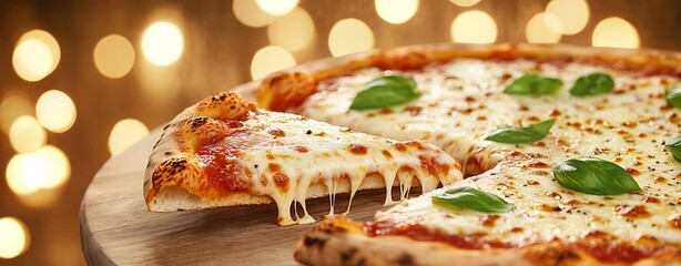 Cheesy margherita pizza slice – hot margherita pizza with basil and melted cheese, perfect cheesy margherita pizza for dinner and margherita pizza lovers
