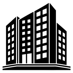 Modern office building icon in black and white for business design