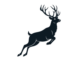 Silhouette of a leaping deer with antlers, clean vector monocolor