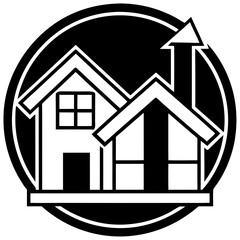 Real estate market growth concept with houses and upward arrow symbol