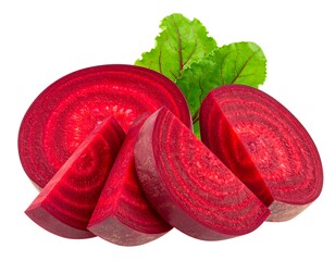 Sliced beetroot with leaves