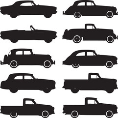 Vintage automobiles and pickup trucks classic