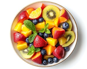 Tropical fresh fruit salad with kiwi – colorful fruit salad featuring kiwi, mango, and berries for healthy fruit salad and food photography lovers