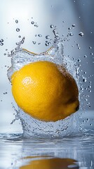 Fresh lemon splash in water – lemon splash photography with vibrant lemon splash and crystal-clear water splash for commercial use