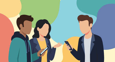 Diverse group of people using smartphones, ideal for websites, social media, and presentations on communication and technology.