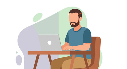 Man working on laptop at desk, perfect for website banners or blog posts about remote work.