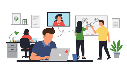 Remote Team Collaboration: Illustration for Website or Presentation