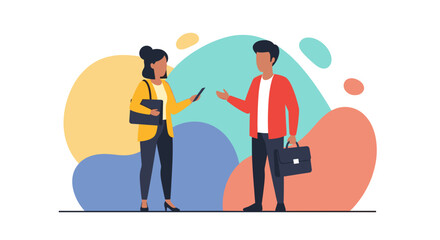 Two diverse business professionals having a conversation, ideal for website banners and presentations.