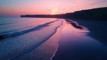 Aerial shot of a beautiful beach with waves at sunset or sunrise long exposure video - Powered by Adobe