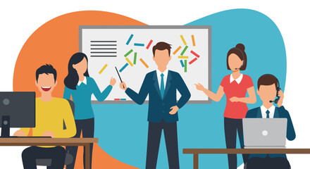 Diverse business team collaborating, perfect for website banners or presentations.