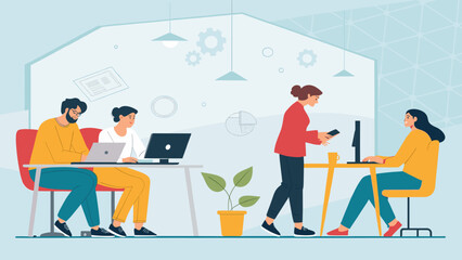 Modern Coworkers Collaborating in a Creative Office Space - Perfect for website banners, brochures, or presentations.