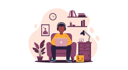 Person working from home on laptop, illustration for website or blog.