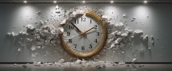 Clock Breaking Wall Interior Destruction