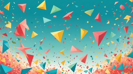 Colorful Confetti Explosion with Triangle Shapes on Teal Background for Celebration