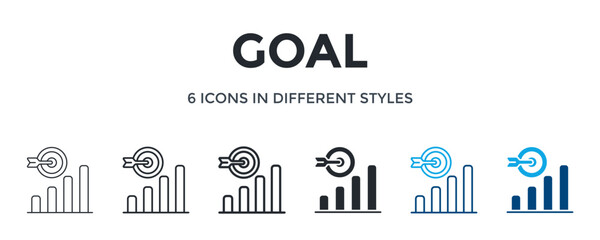 Goal Icon In Different Style Vector Illustration. Designed In Thin Line, Regular Line, Bold Line, Glyph, Color Line, And Color Glyph Style Can Be Used For Web