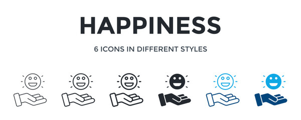 Happiness Icon In Different Style Vector Illustration. Designed In Thin Line, Regular Line, Bold Line, Glyph, Color Line, And Color Glyph Style Can Be Used For Web
