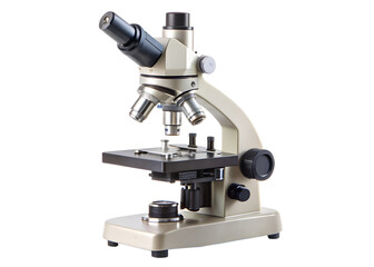 A laboratory microscope isolated on transparent background is ready for scientific research and medical analysis