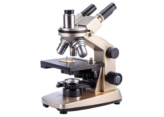 A scientific microscope isolated on transparent background stands ready for laboratory research and medical discoveries