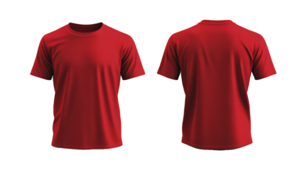  Blank red t shirt front and back mockup, plain cotton tshirt mock up design template. T shirt design template, tee shirt isolated on white background