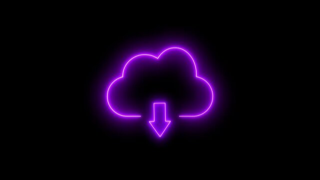 Icon representing cloud download service with downward arrow, symbolizing data transfer and storage. Neon Cloud and arrow pointing both up and down. 