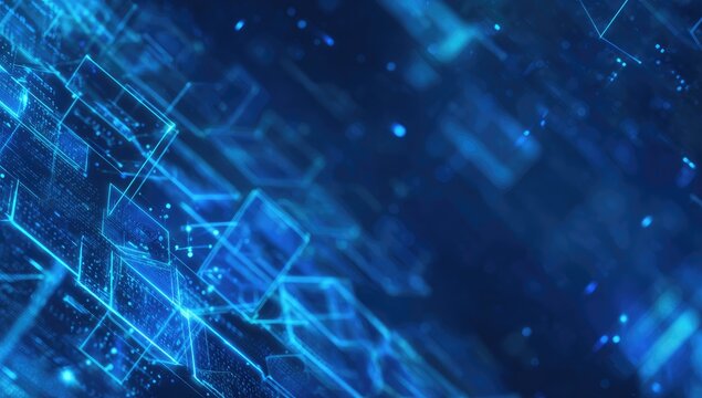 Abstract digital graphic, glowing blue geometric shapes