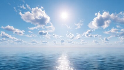 Obraz premium Wide shot of a serene ocean under a partly cloudy sky