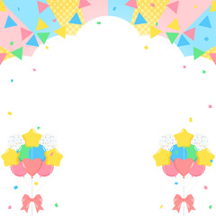 雲型の背景フレーム、ガーランド、風船、紙吹雪のデコレーション、正方形サイズ